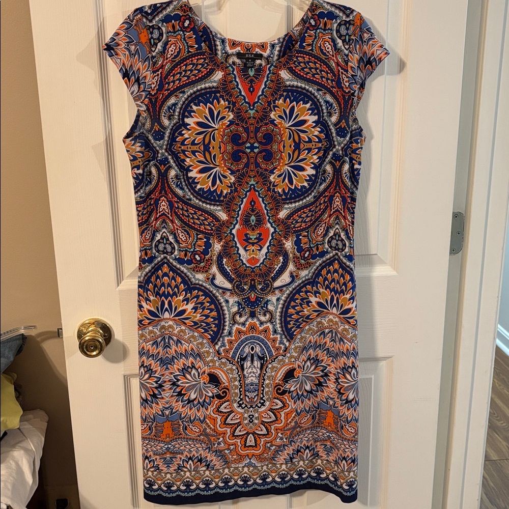Size Medium R&K Blue and Orange Paisley Dress